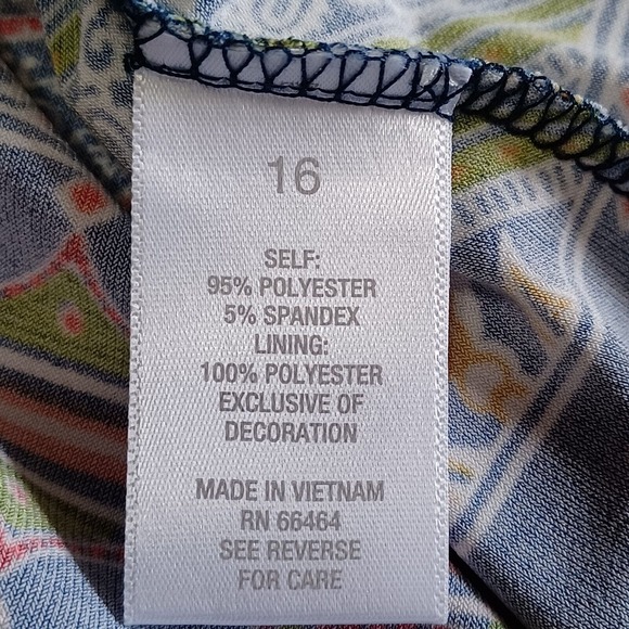 Westport 1962 Size 16 Boho Knit Shift Tie Neck Colorful Print Dress New - Picture 8 of 10